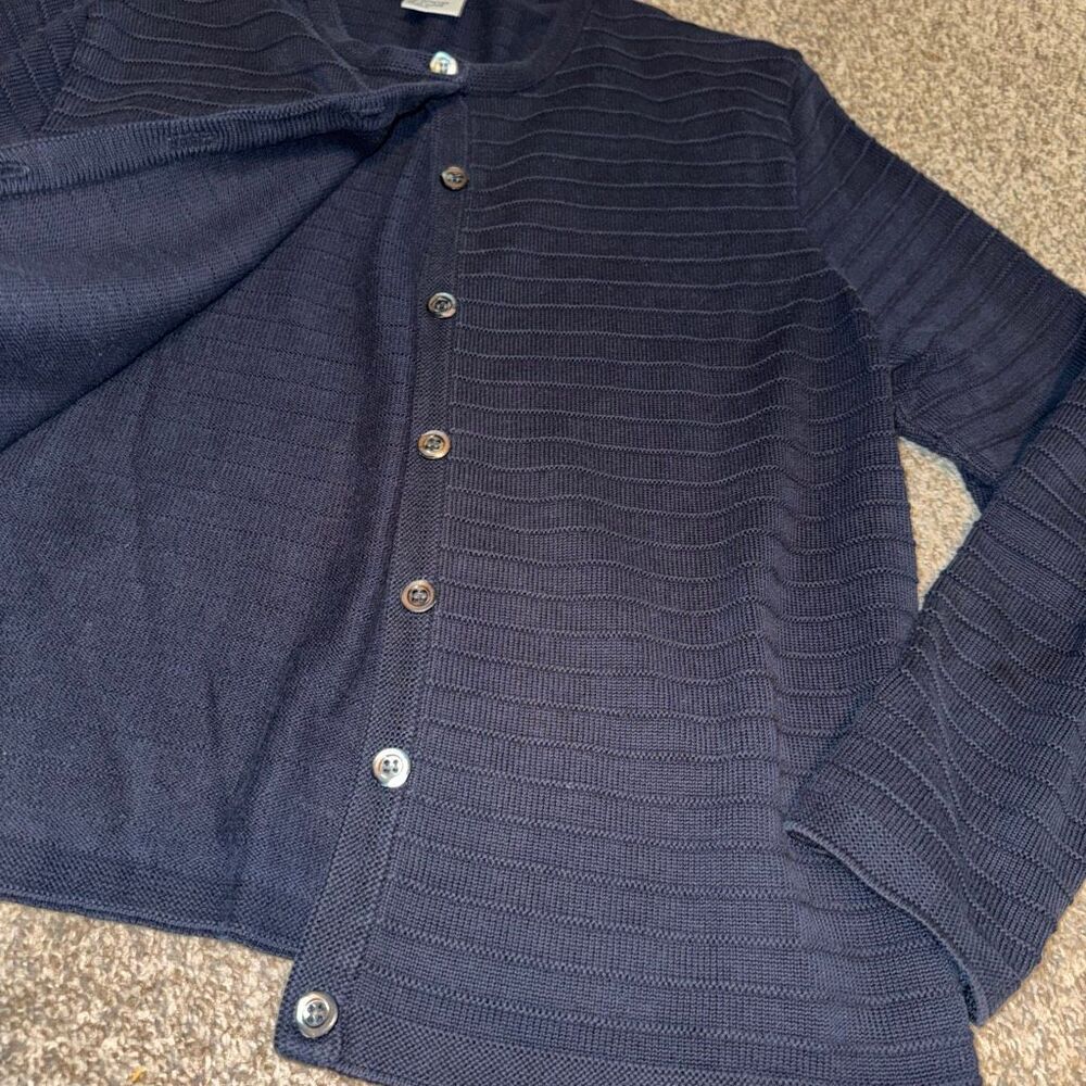Talbots Women’s XL Navy Blue 100% Cotton Textured Knit Button Cardigan Sweater - Picture 3 of 4